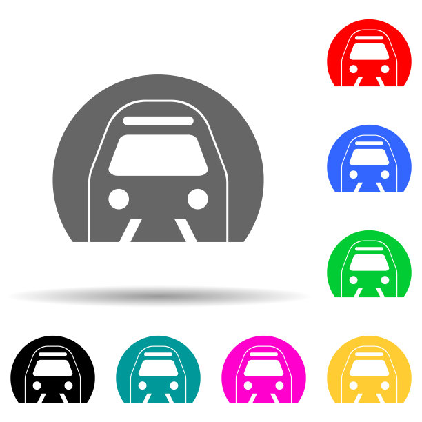 地铁多色风格图标。简单的字形，平面矢量运输图标的用户界面和用户体验，网站或移动应用程序图片下载