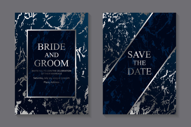 一套现代豪华婚礼邀请设计或名片模板的商务或演示或问候。图片下载