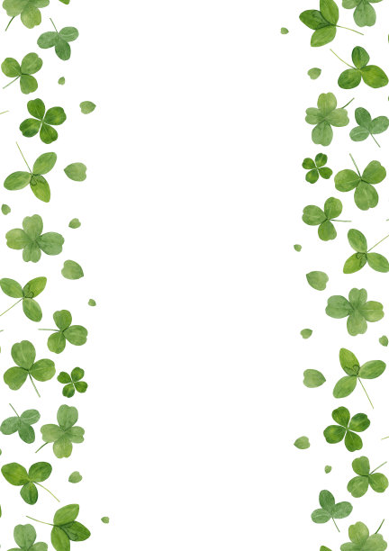 水彩背景边界与绿叶三叶草孤立在白色。带有复制空间的框架图片下载