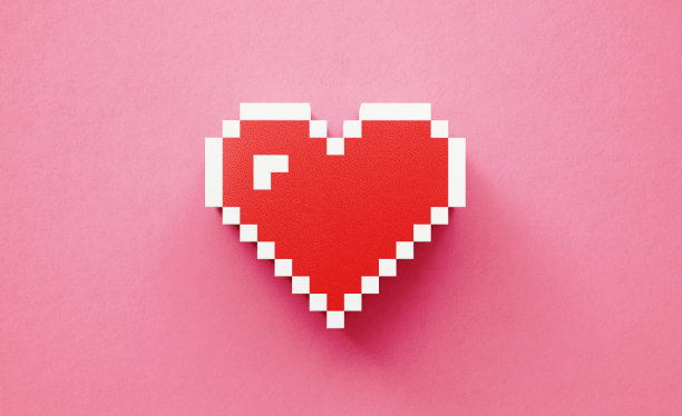 像素心形状的粉红色背景图片下载