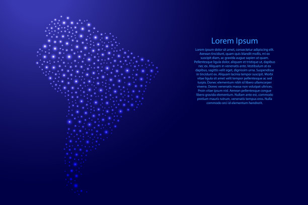 南美地图从蓝色和发光的太空恒星抽象概念几何形状。矢量插图。素材图片
