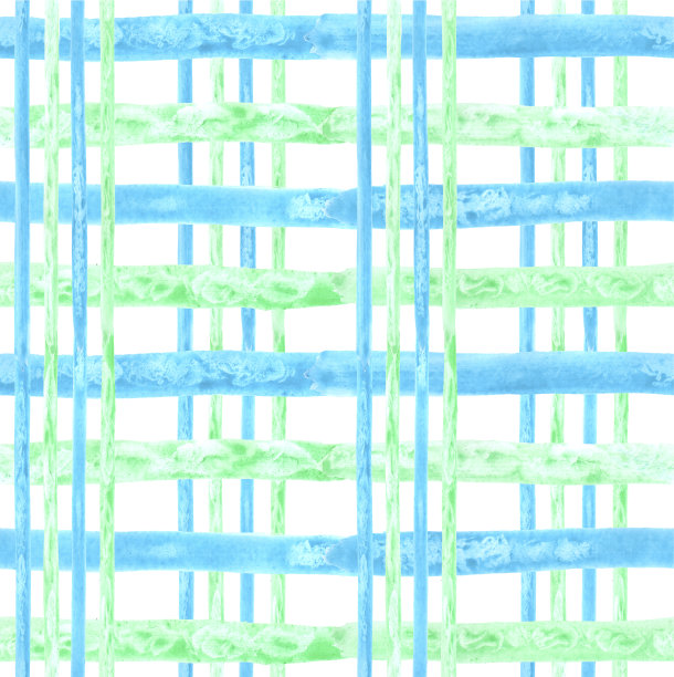 水彩绿松石和绿色方形无缝图案在白色的背景。重叠多彩的水平和垂直线条。图片下载