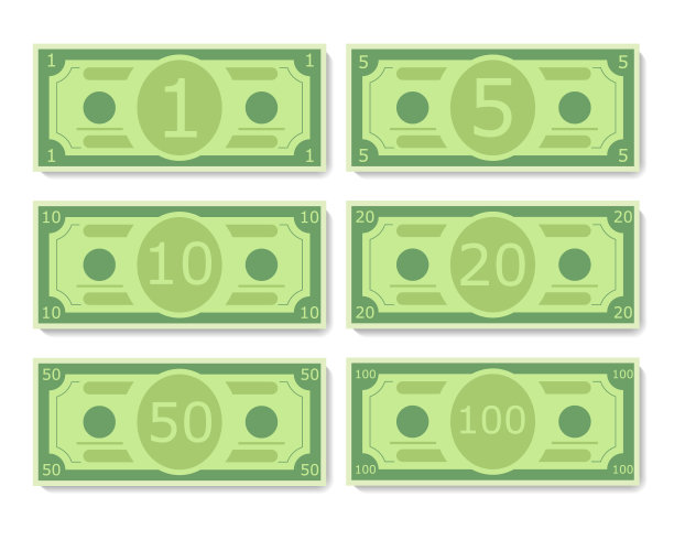 卡通美元钞票，孤立在白色背景图片下载