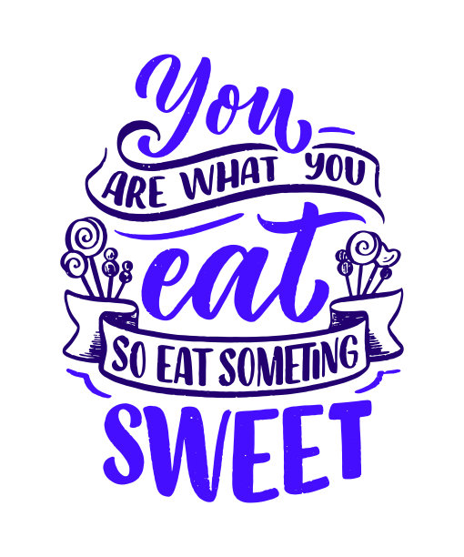 有趣的话，咖啡馆或面包店的励志名言。压花带和毛笔书法。手绘风格的甜点字标语。向量图片下载