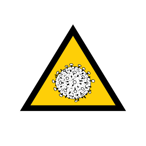 白色背景上分离的2019-nCoV细菌。冠状病毒黄色三角形矢量图标。COVID-19细菌冠状病毒疾病迹象。非典大流行概念符号。大流行。人类健康医疗图片下载