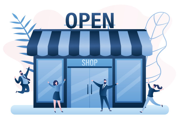 开放的商业概念。各种快乐的商人和客户。图片下载