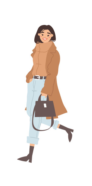 手绘时尚插图亚洲妇女服装。卡通风格矢量画人物。平底艺术女孩影响在休闲的外观图片下载