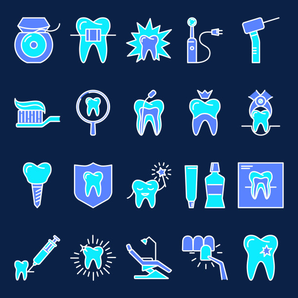 口腔图标设置在彩色线条风格图片下载