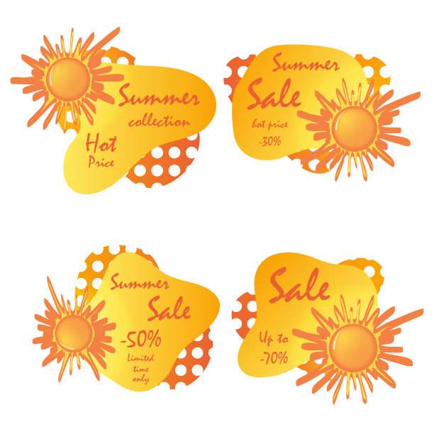 一套鲜艳的夏季促销标签。阳光照耀着折扣。每股收益10图片下载