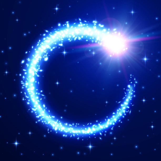 飞行流星在蓝色星空的天空背景。发光的彗星尾巴框架。布满星星的空间背景。带有闪光粒子的陨石痕迹。星系的设计。宇宙闪亮明亮的矢量插图图片下载