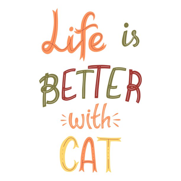 有猫的生活更美好。孤立矢量手绘短语在白色背景。图片下载