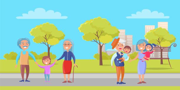 快乐的老夫妇与孙辈图片下载