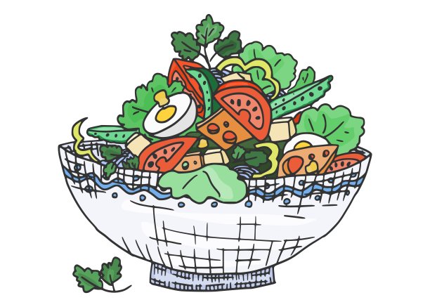 蔬菜奶酪沙拉配肉。草图图片下载