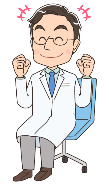 一位穿白大褂的医生正坐在椅子上。他有积极的情绪。图片下载