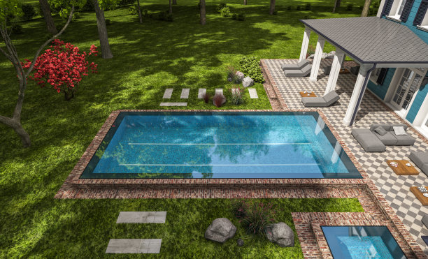 殖民风格的现代古典住宅的3d渲染图片下载