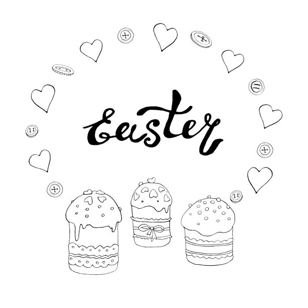 套装轮廓复活节蛋糕或甜面包或帕斯卡。简单的手绘插图。传统正统食品以等高线涂鸦卡通风格为涂色书、春天、节日、贺卡图片下载