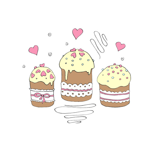 一套复活节蛋糕或甜面包或帕斯卡。简单的手绘插图。传统正统食品卡通风格的春天，节日，贺卡图片下载