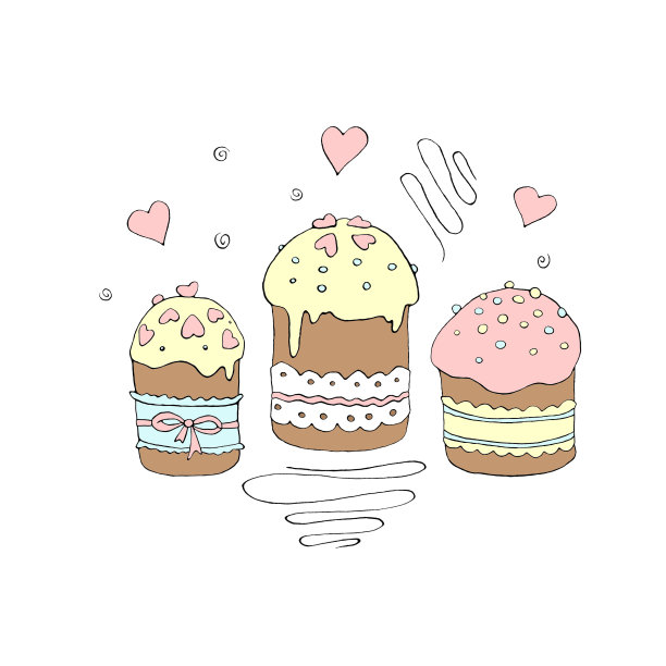 一套复活节蛋糕或甜面包或帕斯卡。简单的手绘插图。传统正统食品卡通风格的春天，节日，贺卡图片下载