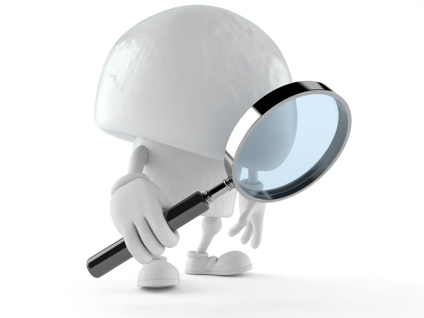 用放大镜观察的蘑菇角色图片下载