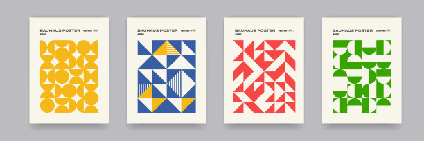 包豪斯几何图案背景、矢量抽象几何圆、三角形和正方形线条艺术。黑色和白色包豪斯或瑞士图案背景设置图片下载