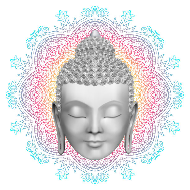 佛面和圆色曼荼罗图案图片下载