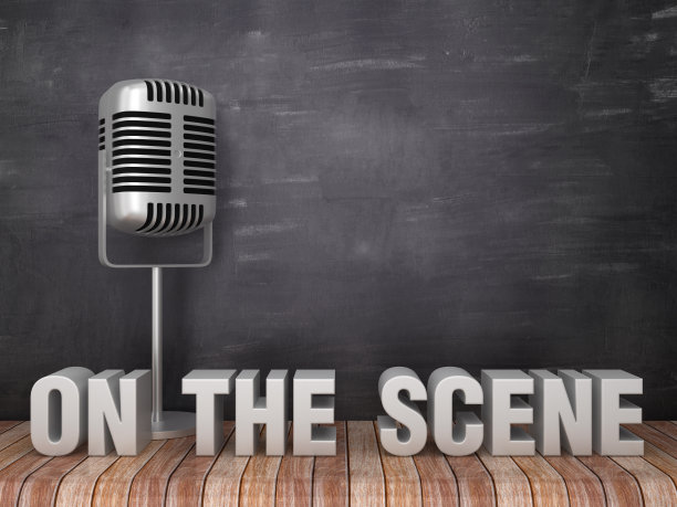 麦克风与现场短语- 3D渲染图片下载