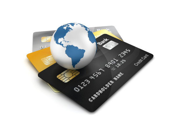 信用卡与环球世界- 3D渲染图片下载