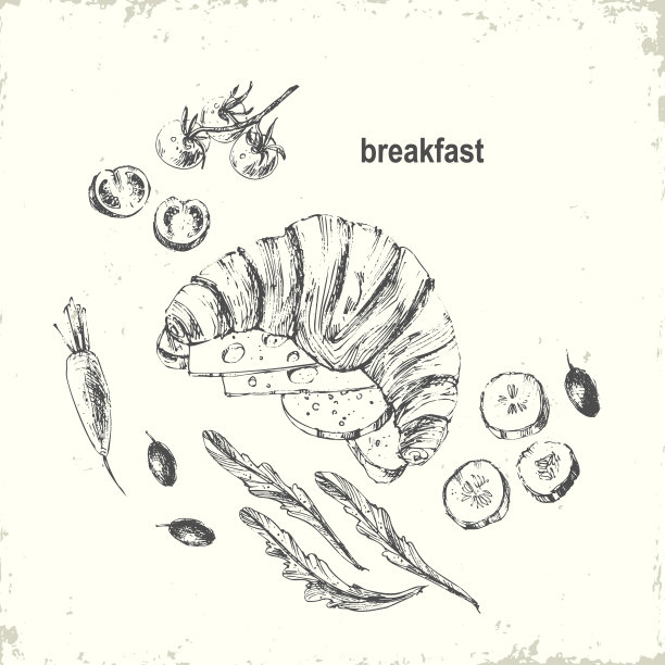 手绘黑色墨水早餐菜单插图图片下载