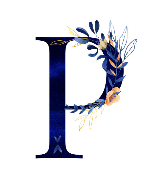 水彩字母p -手绘花卉交织字母，标志图片下载