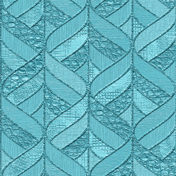 雕刻波浪图案的背景无缝纹理，拼接图案，绿松石色，石膏纹理，3d插图图片下载