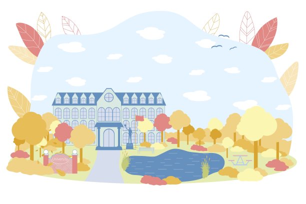 大学入口附近的公园池塘图片下载