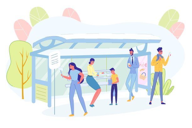 人们站在公交车站上用手机聊天图片下载