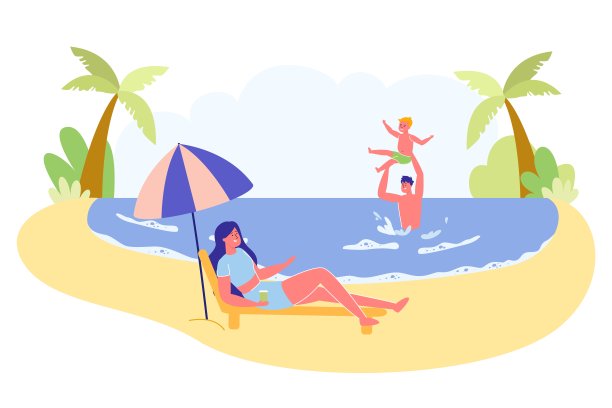 家庭与孩子在海滨的暑假。图片下载