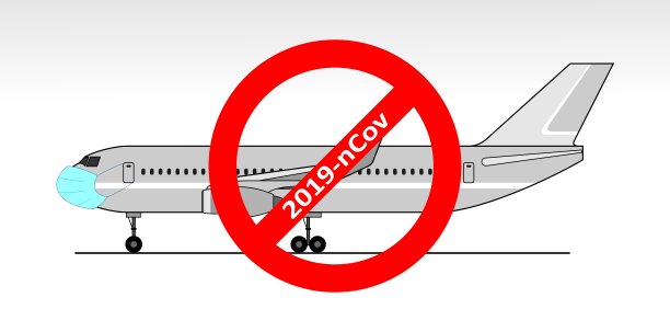 带着医用口罩的飞机因冠状病毒、2019-nCov、covid-19禁飞的概念。检疫飞机矢量图像;“2019-nCov”字样的禁止标志。图片下载