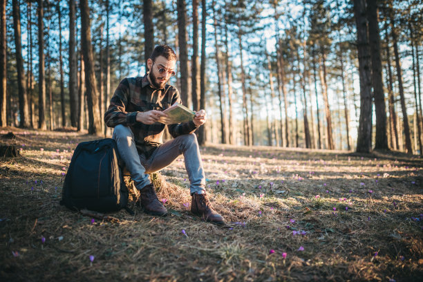 在树林里看地图图片下载