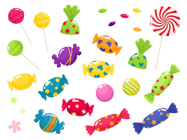 一套明亮的糖果。矢量孤立在白色背景卡通风格。素材图片