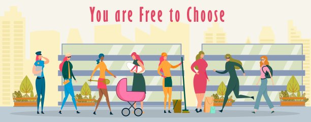 妇女或女孩可以自由选择未来的职业。图片下载