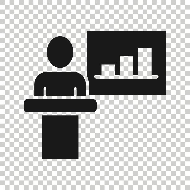 人们在讲台图标在平坦的风格。演讲者矢量插图在白色孤立的背景。演讲观众的商业概念。图片下载