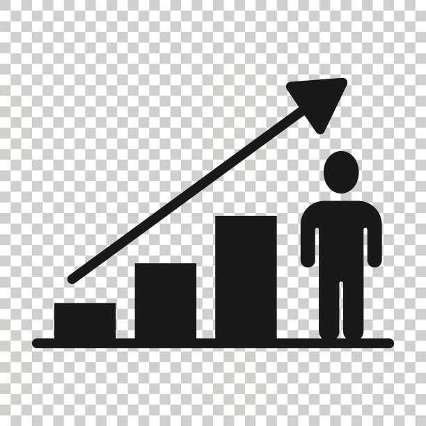 人与增长箭头图标在平面风格。工作策略矢量插图在白色孤立的背景。办公室培训经营理念。图片下载