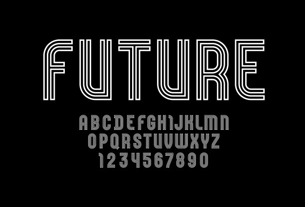 条纹字体，白色字母从行，大写拉丁字母从A到Z和阿拉伯数字从0到9为您设计，矢量插图10EPS图片下载