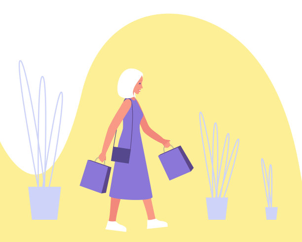 快乐的女人带着东西从商店出来图片下载