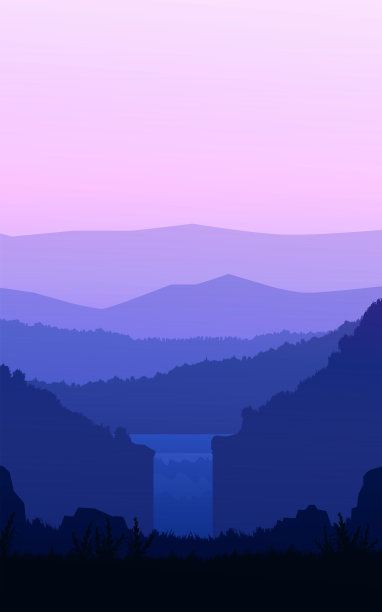 天然森林山地平线山树木的剪影。傍晚日出和日落。风景壁纸。矢量插图风格。色彩斑斓的视图的背景。图片下载