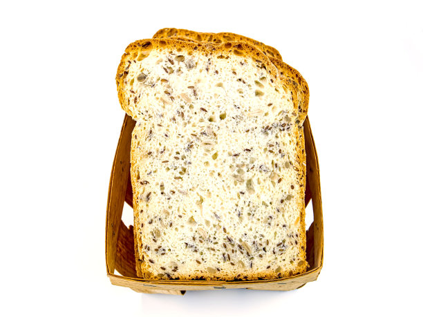 白色背景上有亚麻籽的切片白面包。图片下载