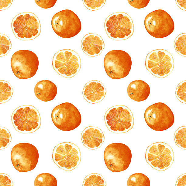 水彩手绘柑橘类水果无缝图案。橘子，橘子和一半的白色背景上无休止地打印你的设计。墙纸。图片下载
