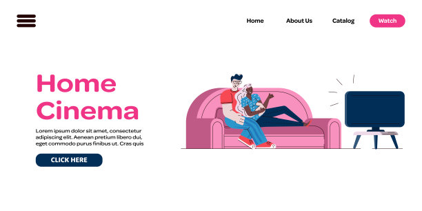 家庭影院横幅模板与卡通夫妇看电视图片下载