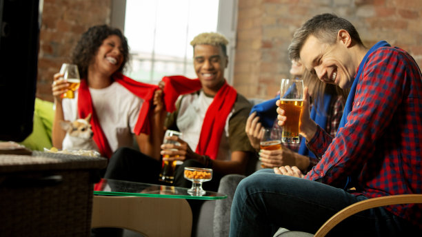 在家观看体育比赛的兴奋人群图片下载