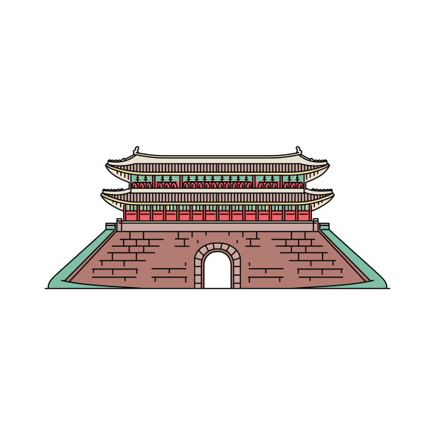 韩国老地标宝塔素描卡通矢量插图孤立。图片下载