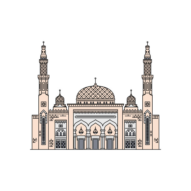 在阿拉伯酋长国著名的清真寺图标卡通矢量插图孤立。图片下载
