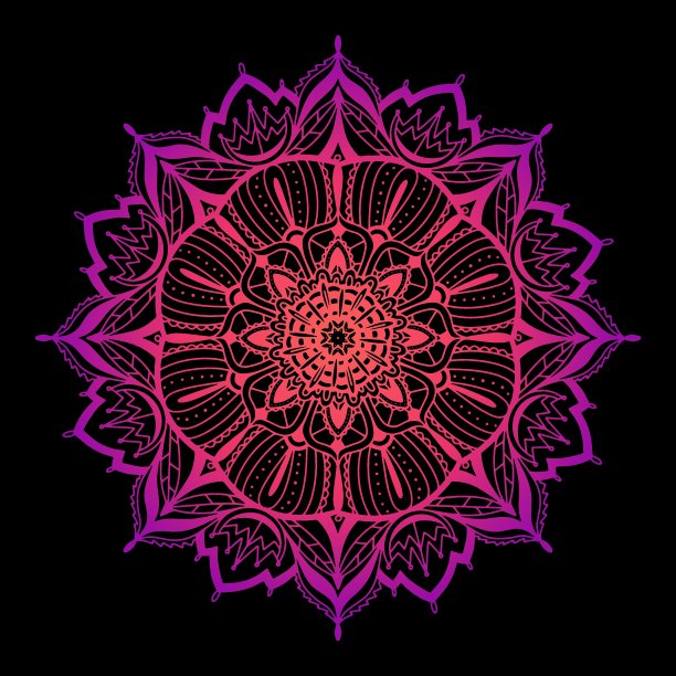 色彩斑斓的波西米亚花香曼陀罗。瑜伽模板圆形图案。圆梯度曼荼罗孤立图片下载