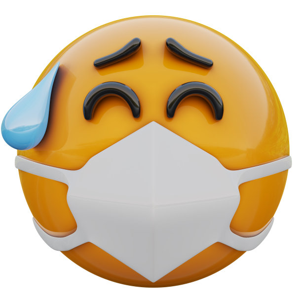 医用口罩防护新型冠状病毒2019-nCoV的浮雕黄色表情脸三维渲染图片下载